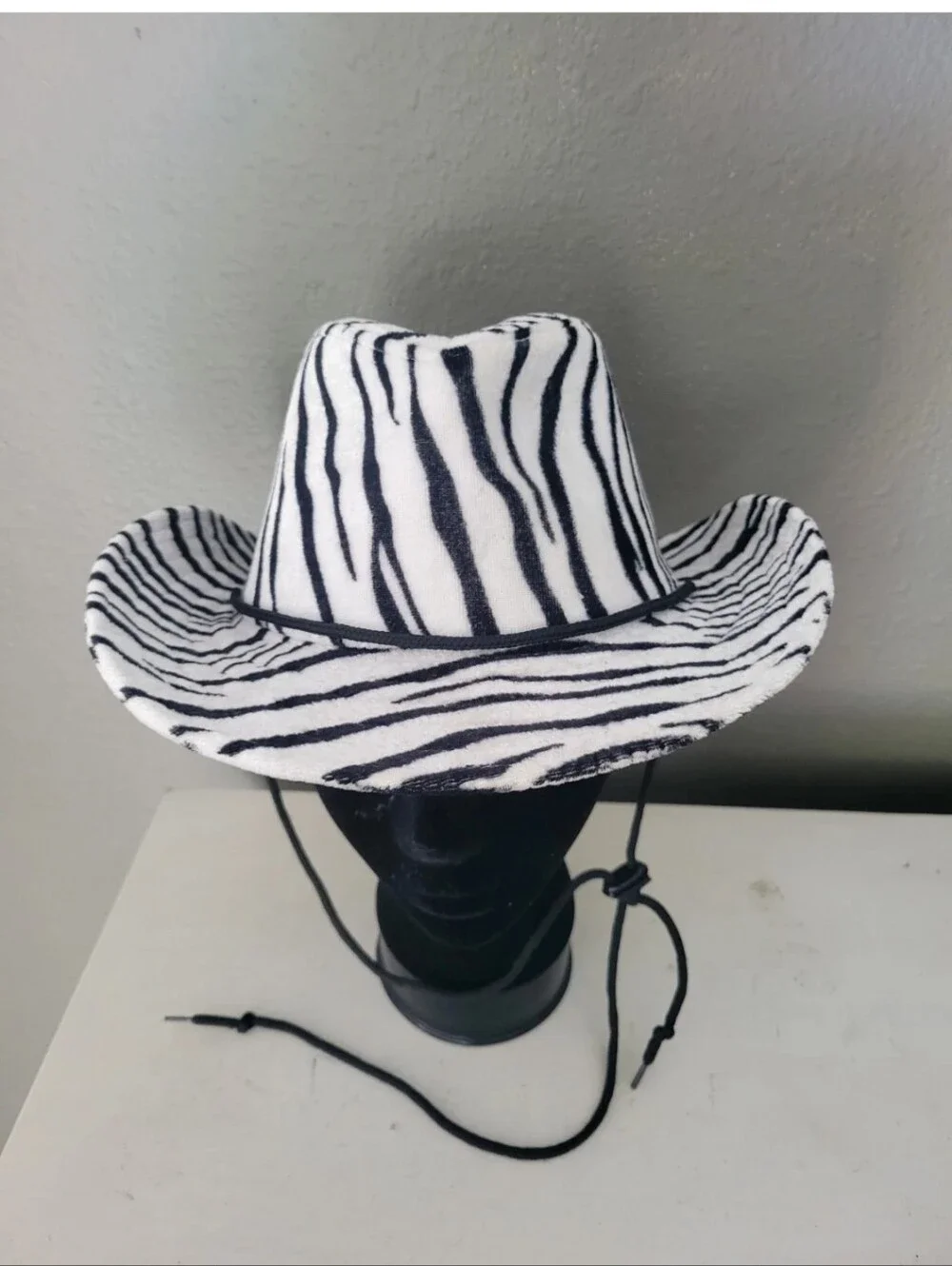 Y2k Zebra Print Western Cowboy Hat Costume Cosplay Womens Black White One Size